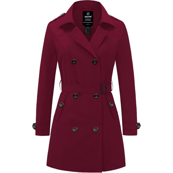💫 Women RedTrench Coat Waterproof Classic Lapel Outerwear Belt Warm Jackets
